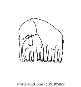 Vector illustration of baby and mother elephant. Cartoon elephant family