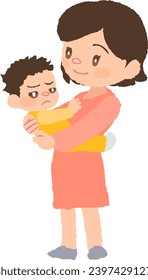 Vector illustration of a baby and mother reluctant to be swaddled.