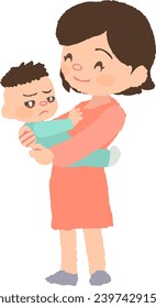 Vector illustration of a baby and mother reluctant to be swaddled.