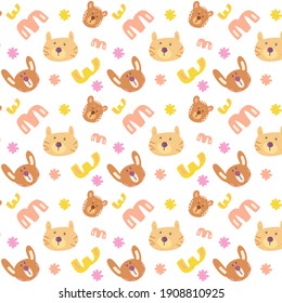 Vector illustration for Baby pattern of cartoon hand-drawn doodle. Kids design for baby textile, postcards, stikers with bright colors, trendy elements and home decor elements.