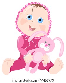 Vector illustration of baby in pink wear with bunny