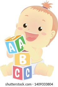 Vector Illustration of a Baby playing toy blocks