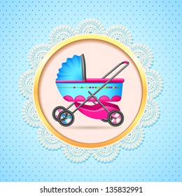vector illustration of baby pram in baby shower card