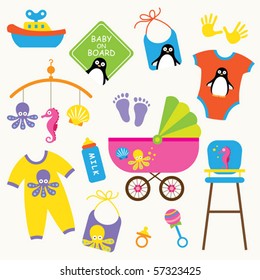 Vector illustration of baby product set.