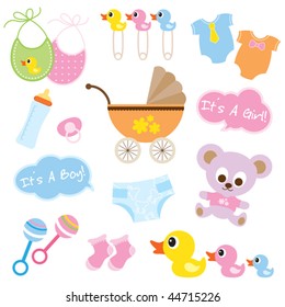 Vector illustration of baby products.