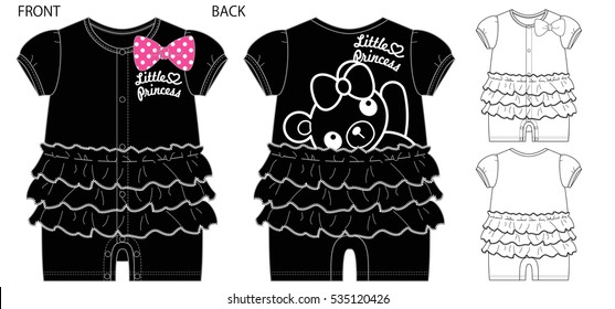 Vector illustration of Baby rompers. Front and back views