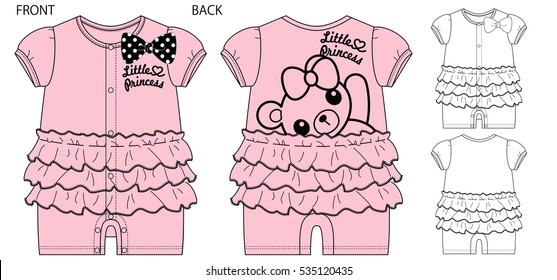 Vector illustration of Baby rompers. Front and back views