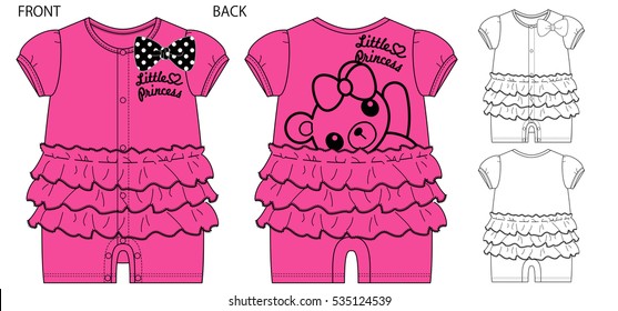 Vector illustration of Baby rompers. Front and back views