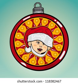 Vector illustration of baby Santa, Christmas ball