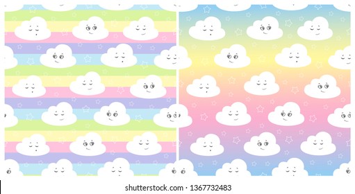 vector illustration baby seamless pattern. set children seamless pattern with cute clouds, stars.