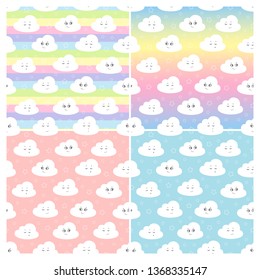 vector illustration baby seamless pattern. set children seamless pattern with cute clouds, stars.