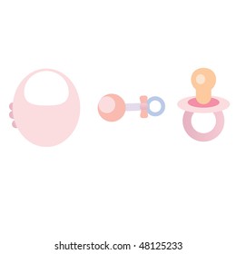 a vector illustration of a baby set including bib, pacifier, toy etc
