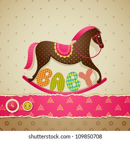 vector illustration of baby shower background with rocking horse