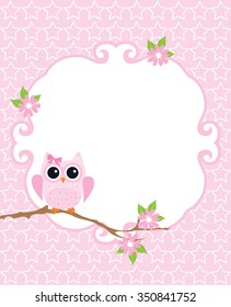 vector illustration of baby shower or invitation card with owl