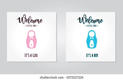 Vector illustration of a baby shower Invitationswith "Welcome little one". It's a girl and boy. Can be used for cards, flyers, posters, t-shirts.