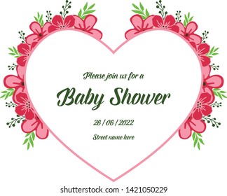 Vector illustration baby shower with pink flower frame