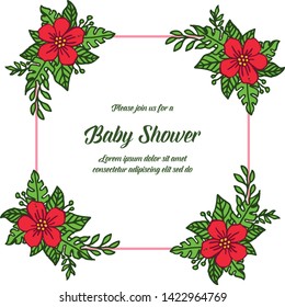 Vector illustration baby shower for red wreath frames isolated on white backdrop