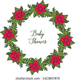 Vector illustration baby shower with red wreath frames isolated on white backdrop