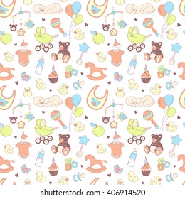 Vector illustration Baby shower seamless pattern. Texture for girl and boy