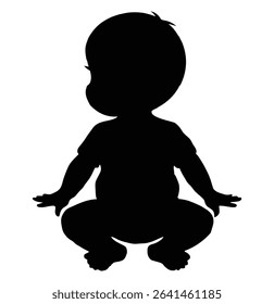 Vector illustration of baby silhouette in crawling and sitting positions, toddler movement poses, black infant figures collection for child development ...