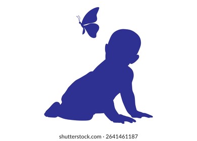 Vector illustration of baby silhouette in crawling and sitting positions, toddler movement poses, black infant figures collection for child development ...