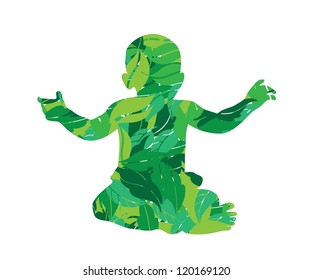 vector illustration baby silhouette in leaves