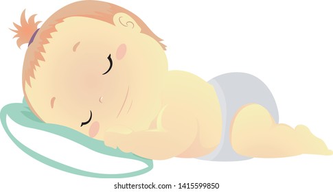 Vector Illustration of a Baby sleeping on Pillow