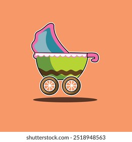 Vector illustration of a baby stroller, designed for microstock agencies. Features a modern, sleek stroller with a comfortable seat, adjustable canopy, and sturdy wheels, perfect for various digital p