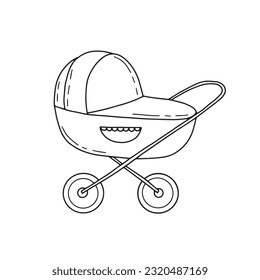 Vector illustration of baby stroller. Doodles. Items for newborns