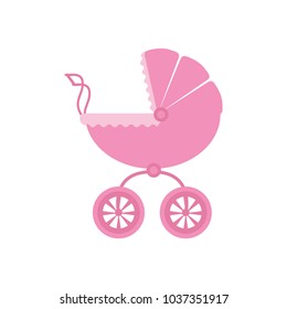 Vector illustration of a baby stroller for a girl on a white isolated background. Template for decorating a postcard, album, applique.