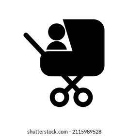 Ilustración vectorial del icono del coche de bebé sobre fondo blanco.