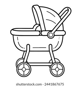 Vector illustration of a baby stroller outline icon, ideal for childcare projects.