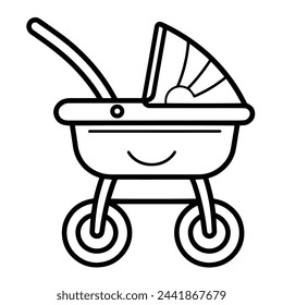 Vector illustration of a baby stroller outline icon, ideal for childcare projects.