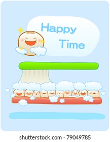 Vector illustration, baby teeth, Brushing teeth, clean teeth, happy time