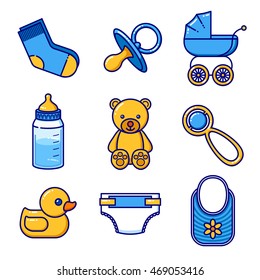 Vector Illustration. Baby toy thin line flat vector related icon set for web and mobile applications.