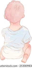 Vector illustration of a baby with watercolor touch