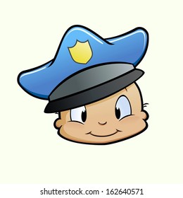 Vector illustration of a baby wearing a police hat