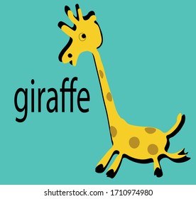 vector illustration of baby yellow giraffe in green background