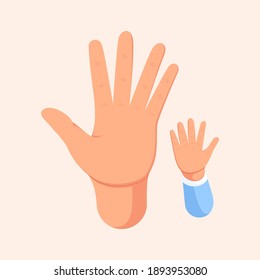 ilustración vectorial de la mano de un bebé y de la mano de su padre ondeando.