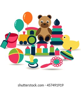 Vector illustration of baby's toys set
Collection of colorful cartoon toys. Beautiful baby icons
