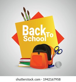 Vector illustration of back to school background banner template with creative equipment pencil, school bag, books etc.