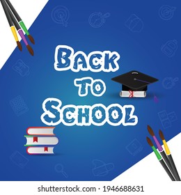 Vector illustration of back to school background banner template with creative equipment pencil, school bag, books etc