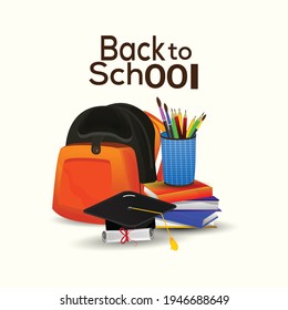 Vector illustration of back to school background banner template with creative equipment pencil, school bag, books etc