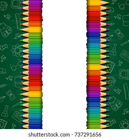 Vector illustration of Back to school background with colored pencils and blank paper