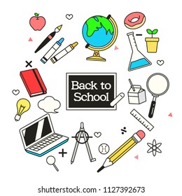 Vector illustration of back to school banner  with school supplies
