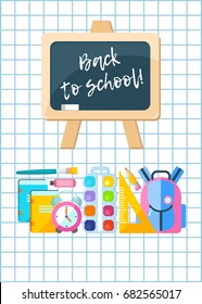 Vector illustration. Back to school. The school Board and school supplies.