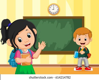 vector illustration of back to school with boy and girl