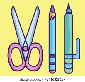 Vector Illustration Back to School Color Editable, Ruler, Notes, Book, Pallet, Globe, Medal, Chalk, School
