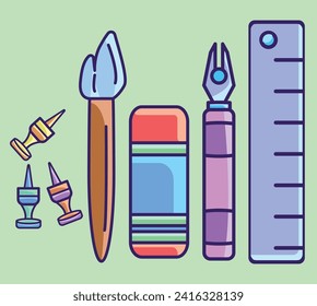 Vector Illustration Back to School Color Editable, Ruler, Notes, Book, Pallet, Globe, Medal, Chalk, School
