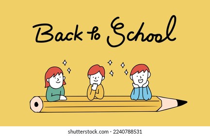 Vector illustration of back to school concept. Happy school children.